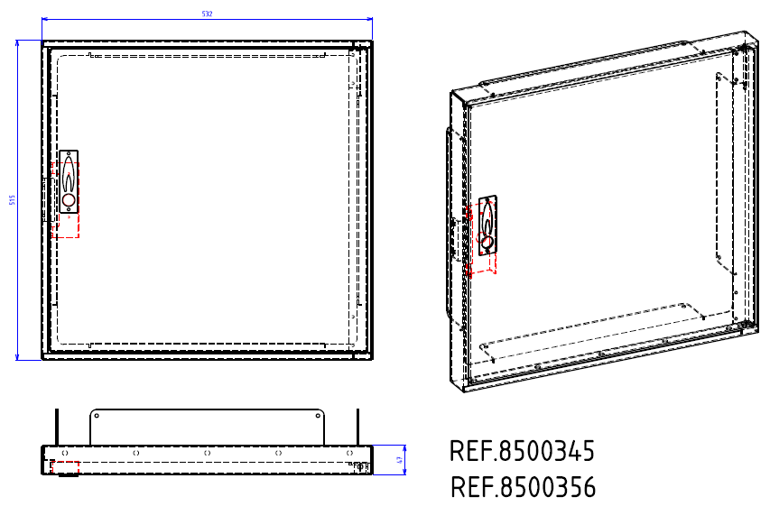 PORTE ALUMINIUM DE REPARATION DE POSTE DE DET/CPTAGE (G16,G25) EN COFFRET S300 SERRURE RECTANGLE 8500356 §